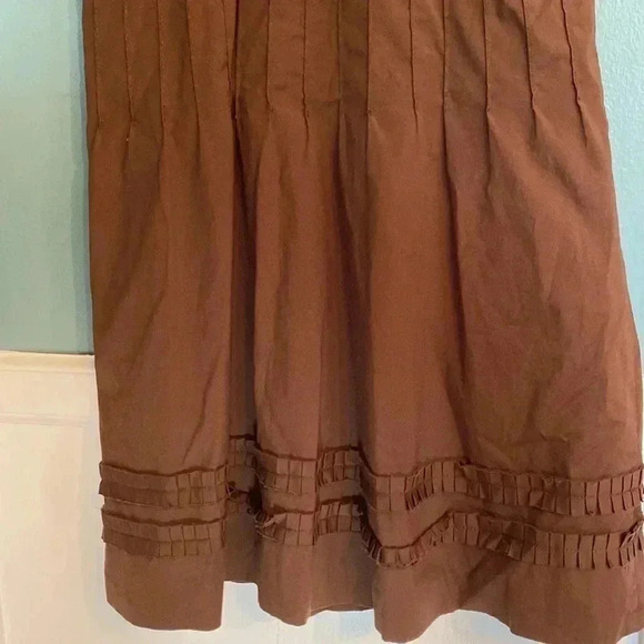 Tory Burch brown pleated cotton knee length sleeveless dress - size 2 - Picture 9 of 10